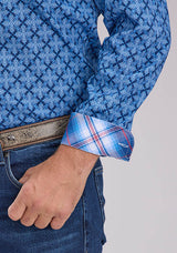 Roper Mens Blue Ribbon Medallion Long Sleeve Button Western Shirt