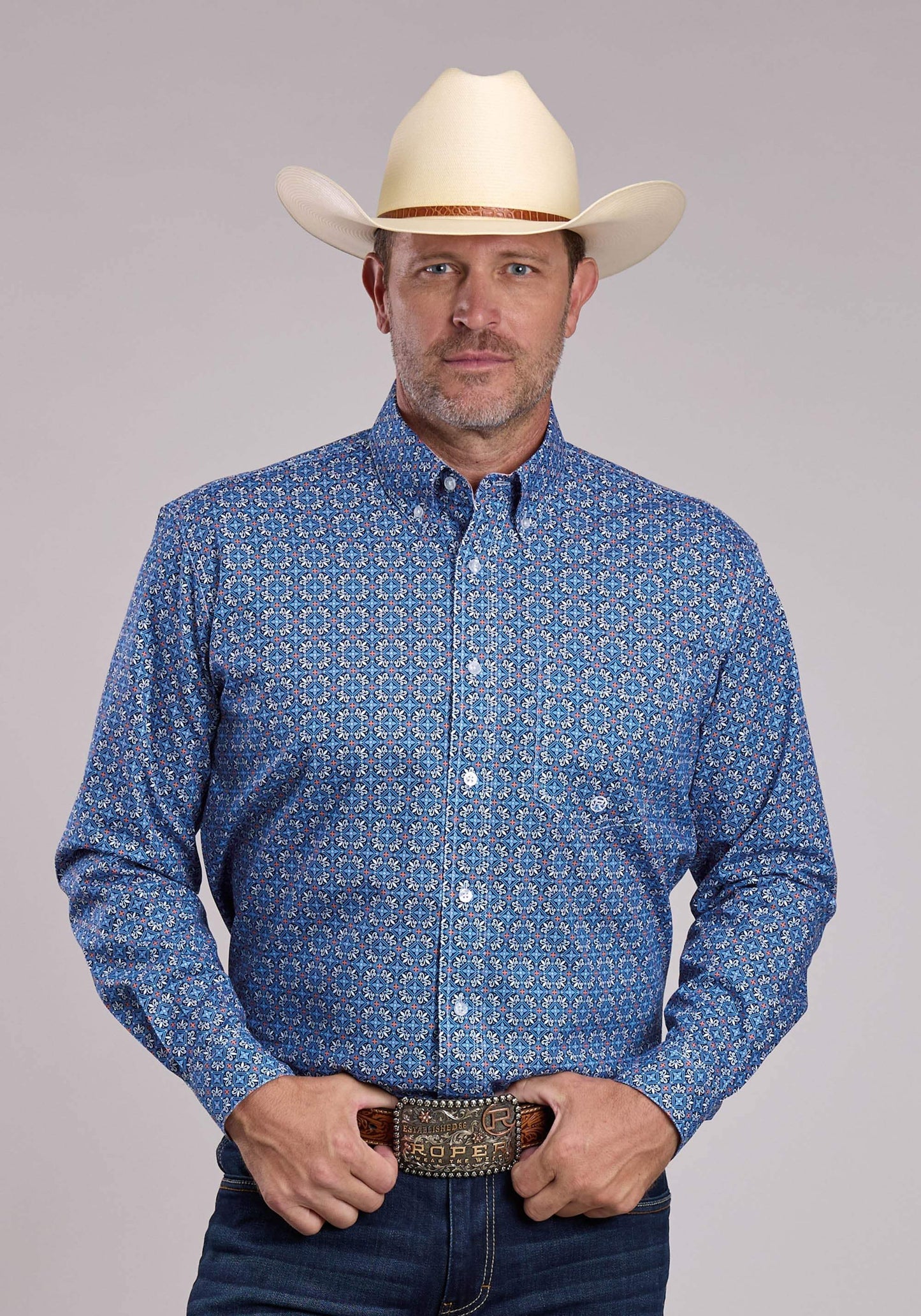 Mens Roper Sky Tile Foulard Long Sleeve Button Shirt - Roper - Flyclothing LLC