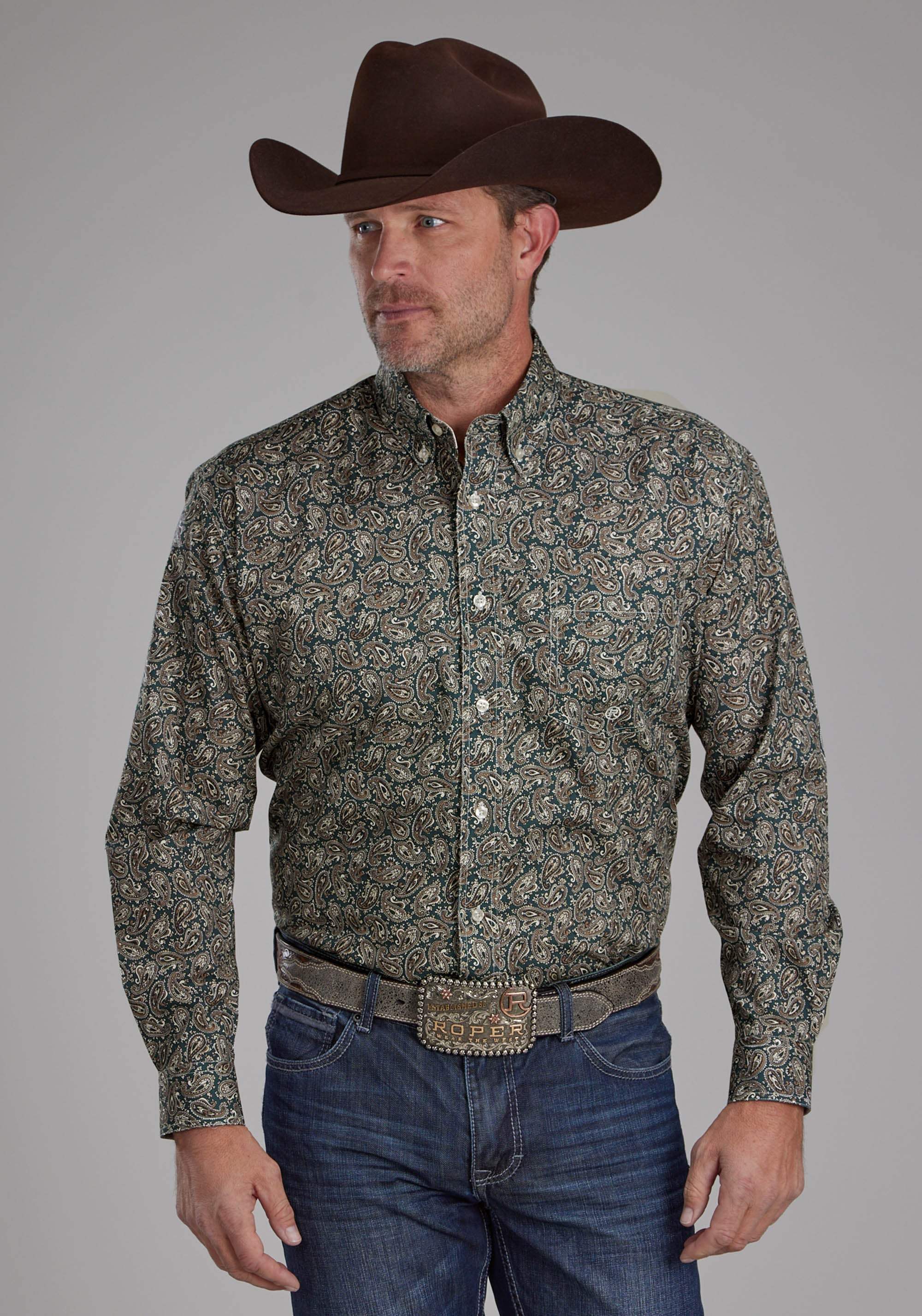 Roper Mens Oak Paisley Long Sleeve Button Western Shirt - Roper - Flyclothing LLC