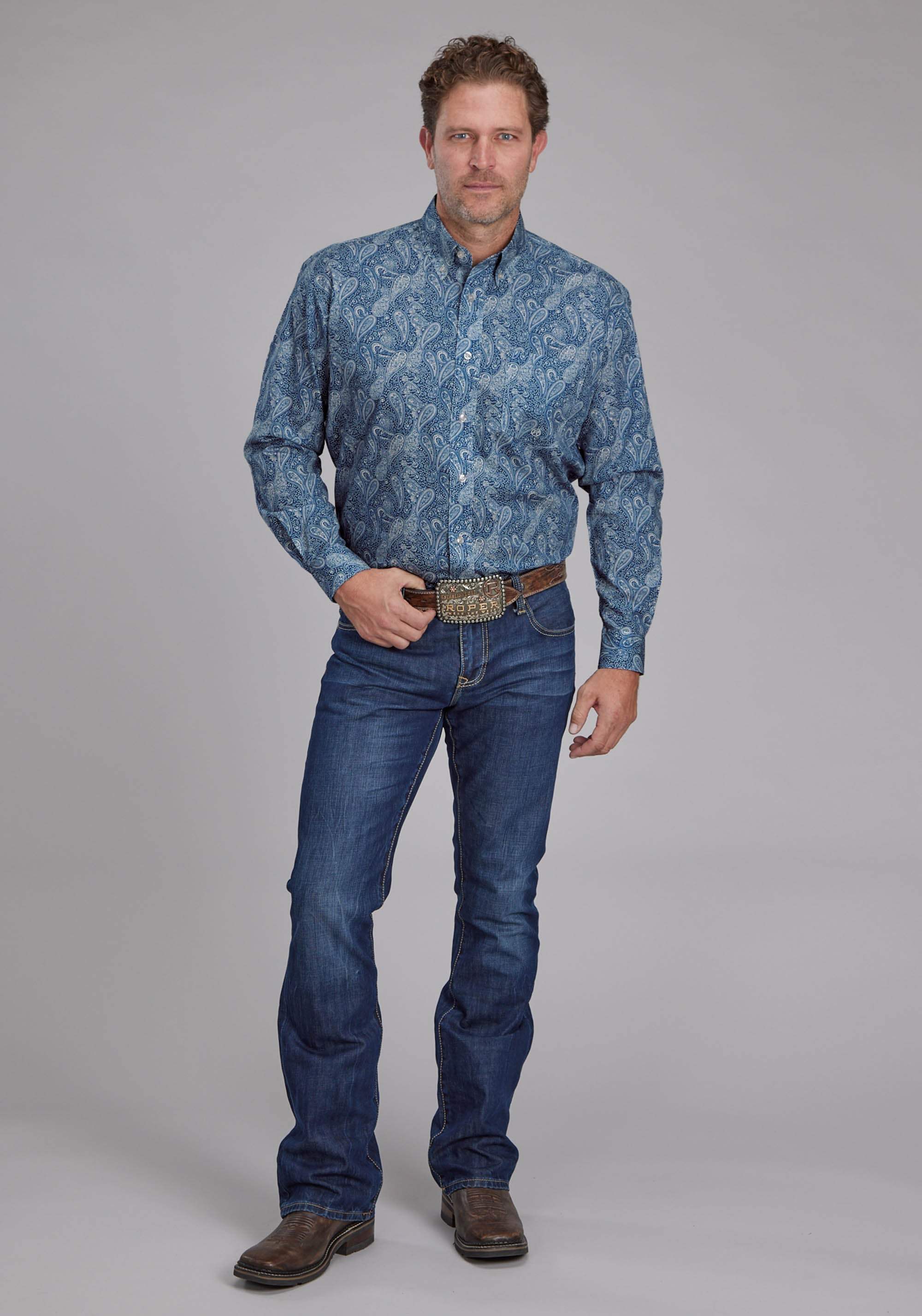 Roper Mens River Paisley Long Sleeve Button Western Shirt - Roper - Flyclothing LLC