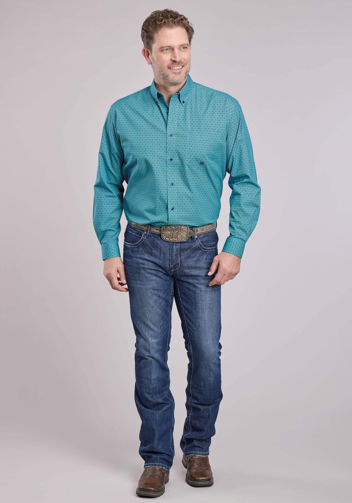Roper Mens Long Sleeve Button Aztec Diamond Geo Western Shirt - Roper - Flyclothing LLC