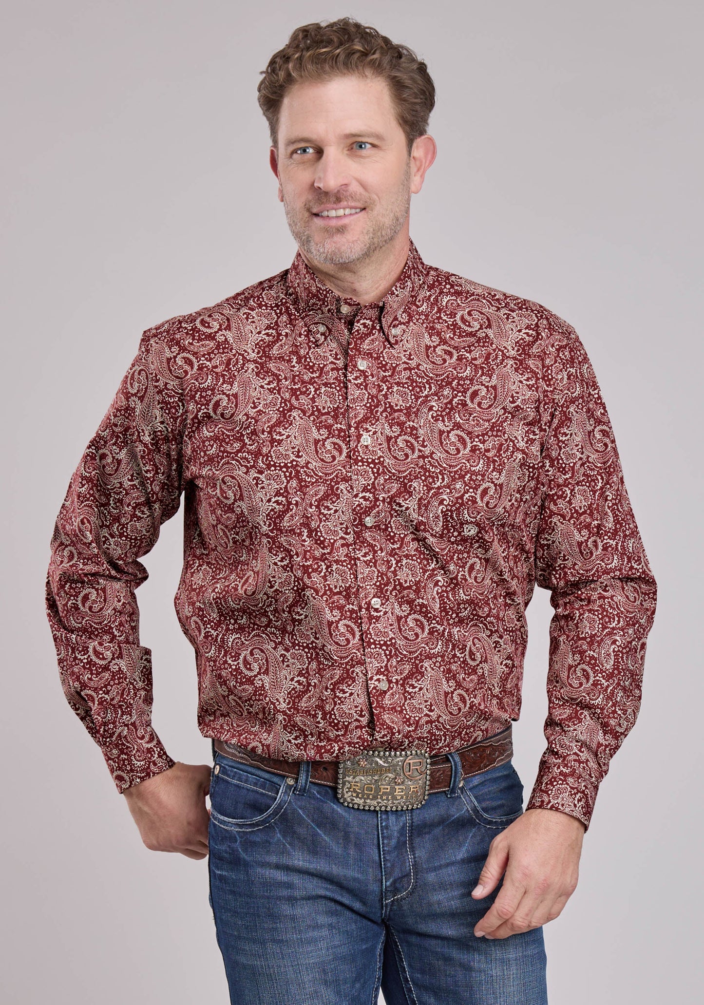 Roper Mens Long Sleeve Button Plume Paisley Western Shirt