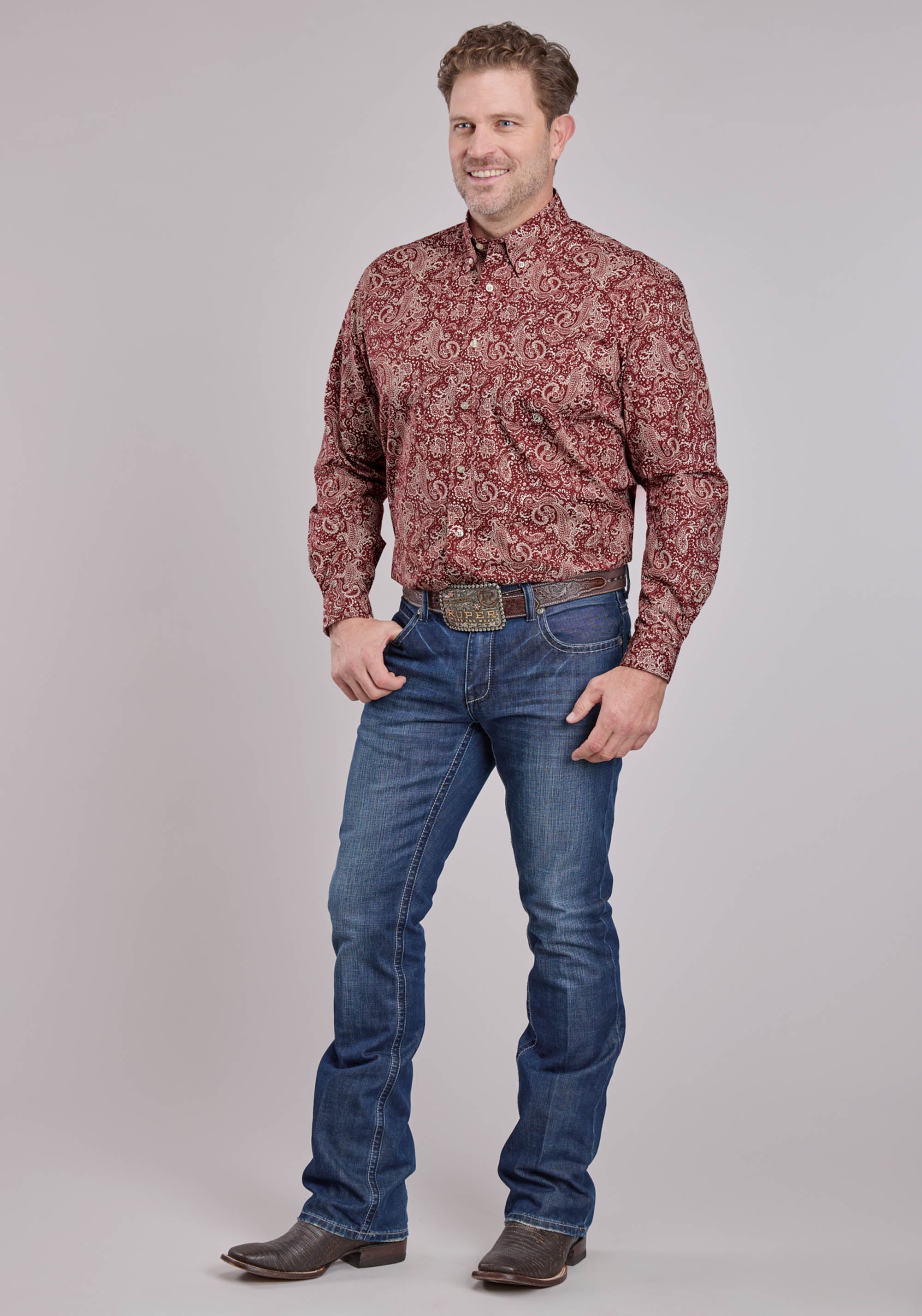 Roper Mens Long Sleeve Button Plume Paisley Western Shirt