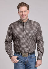 Roper Mens Long Sleeve Button Grey Stretch Foulard Western Shirt