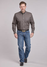Roper Mens Long Sleeve Button Grey Stretch Foulard Western Shirt