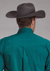 Roper Mens Black Fill Solid Poplin - Teal Long Sleeve Button Western Shirt - Roper - Flyclothing LLC