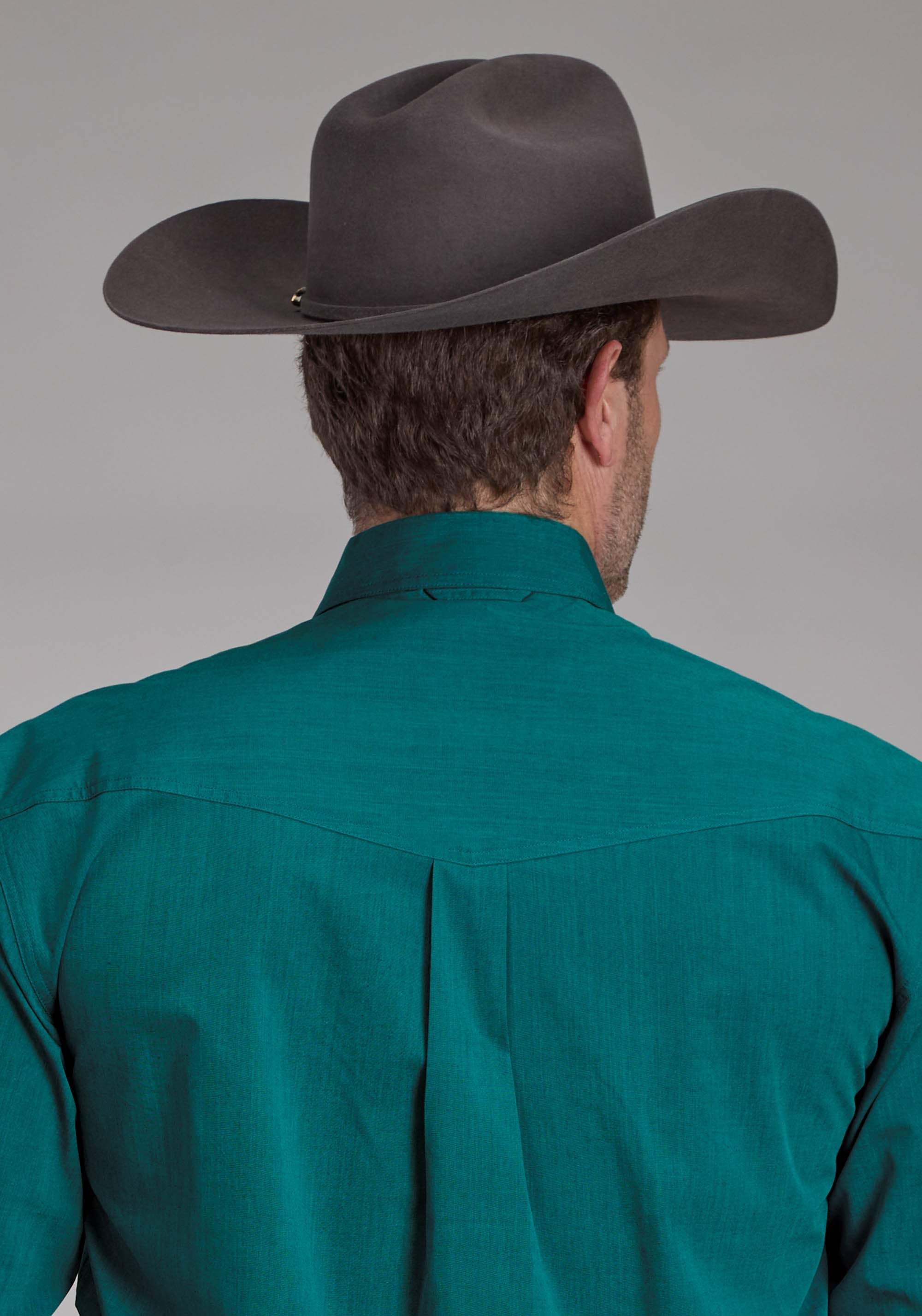 Roper Mens Black Fill Solid Poplin - Teal Long Sleeve Button Western Shirt - Roper - Flyclothing LLC
