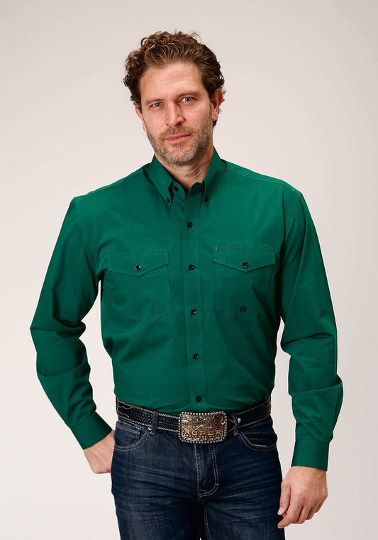 Roper Mens Long Sleeve Button Black Fill Solid Green Western Shirt - Roper - Flyclothing LLC