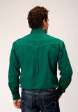 Roper Mens Long Sleeve Button Black Fill Solid Green Western Shirt - Roper