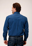 Roper Mens Long Sleeve Button Black Fill Solid Blue Western Shirt - Roper