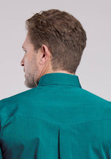 Mens Roper Solid Black Fill Teal Long Sleeve Button Shirt