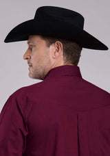 Roper Mens Long Sleeve Button Black Fill - Wine Western Shirt - Roper - Flyclothing LLC