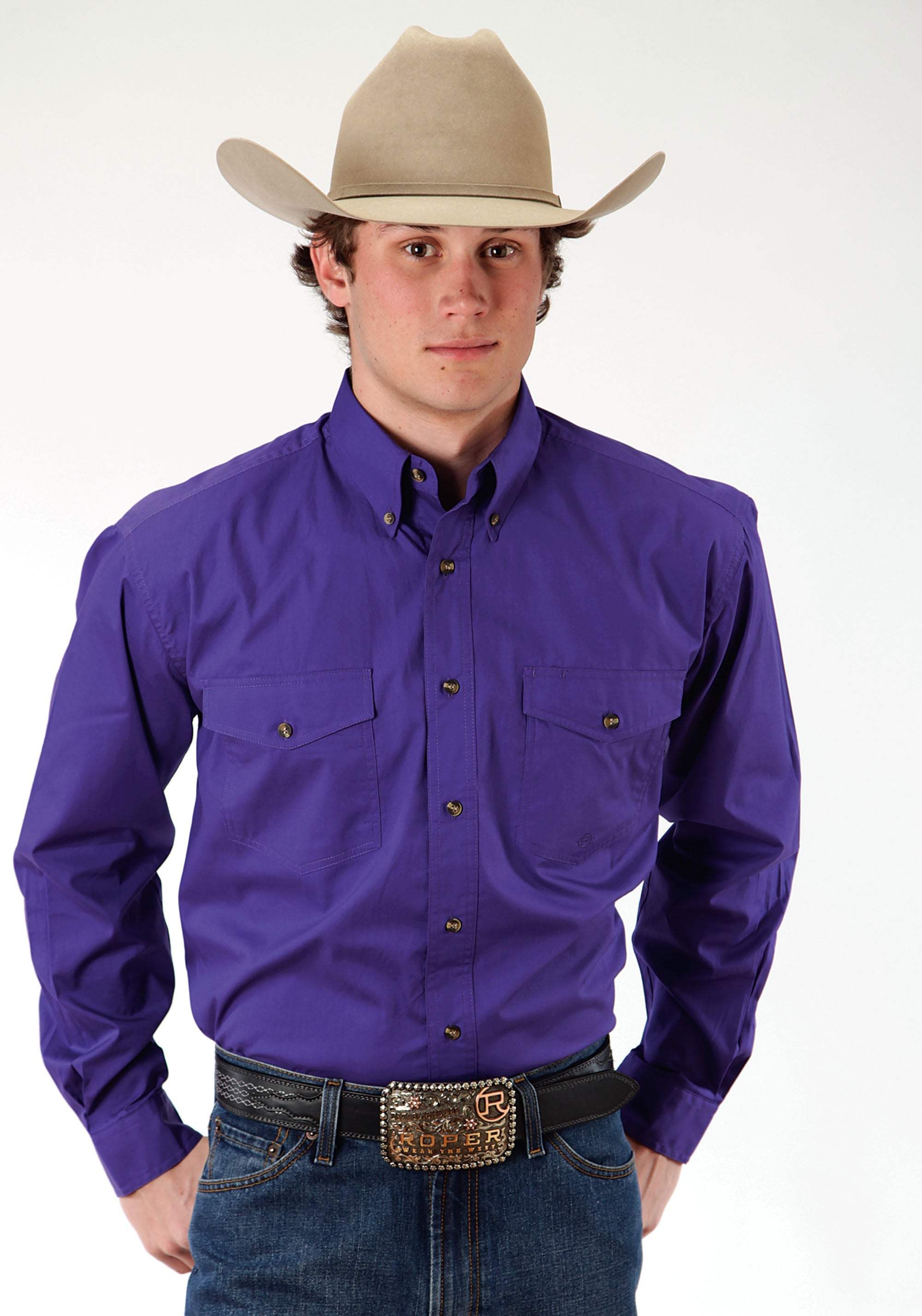 Roper Mens Purple Solid Long Sleeve Western Button Shirt - Roper - Flyclothing LLC