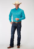 Roper Mens Long Sleeve Button Solid Poplin Stretch Turquoise Western Shirt - Roper