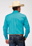 Roper Mens Long Sleeve Button Solid Poplin Stretch Turquoise Western Shirt - Roper