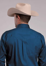 Mens Roper Solid Stretch Navy Long Sleeve Button Shirt - Roper - Flyclothing LLC