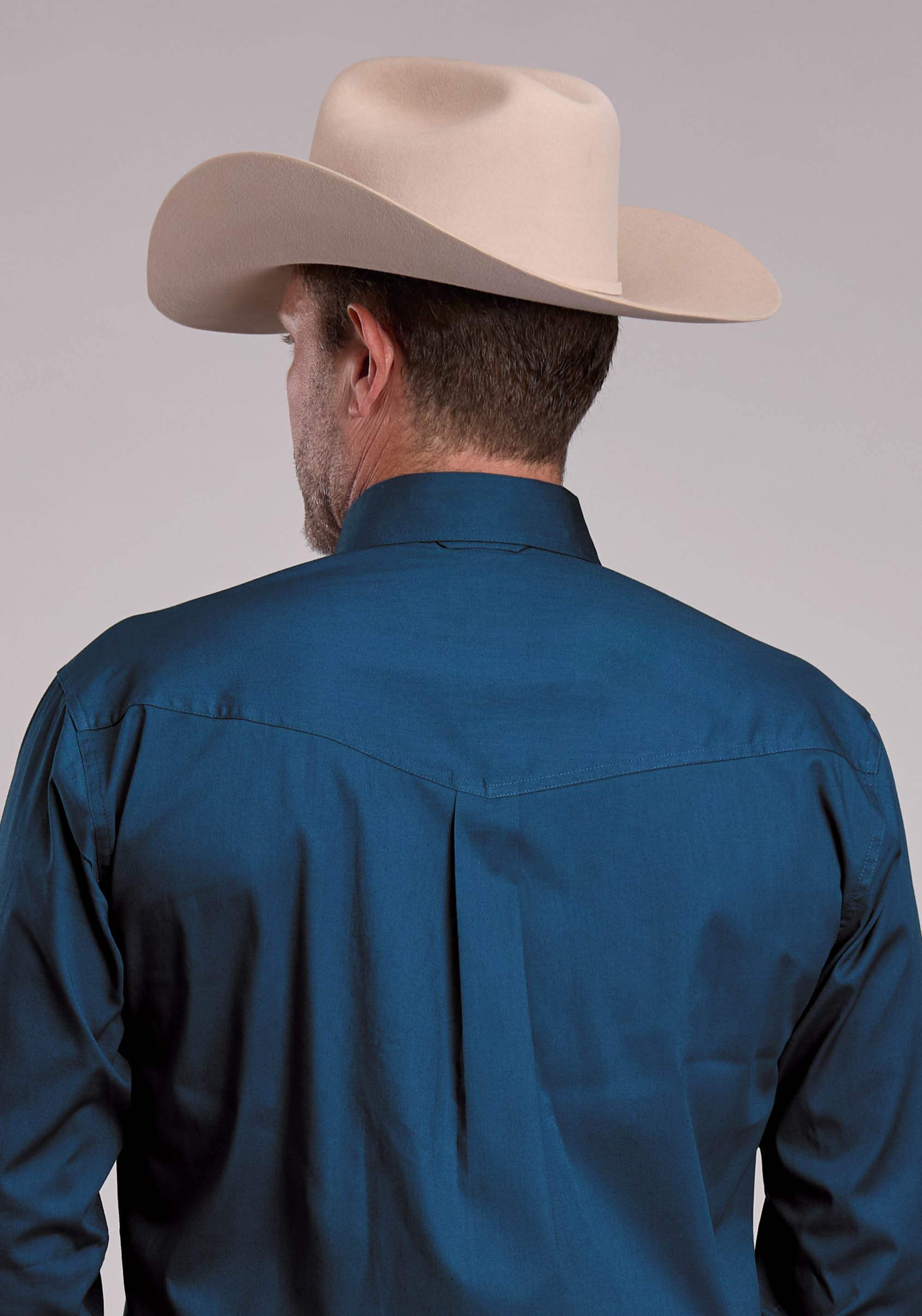 Mens Roper Solid Stretch Navy Long Sleeve Button Shirt - Roper - Flyclothing LLC