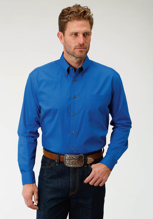 Roper Mens Royal Blue Solid Long Sleeve Western Button Shirt