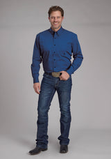 Roper Mens Black Fill Poplin - Blue Long Sleeve Button Western Shirt