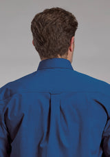 Roper Mens Black Fill Poplin - Blue Long Sleeve Button Western Shirt