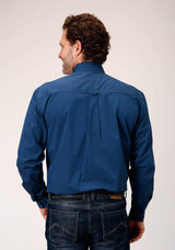 Roper Mens Long Sleeve Button Black Fill Solid Blue Western Shirt - Roper - Flyclothing LLC