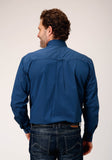 Roper Mens Long Sleeve Button Black Fill Solid Blue Western Shirt - Roper