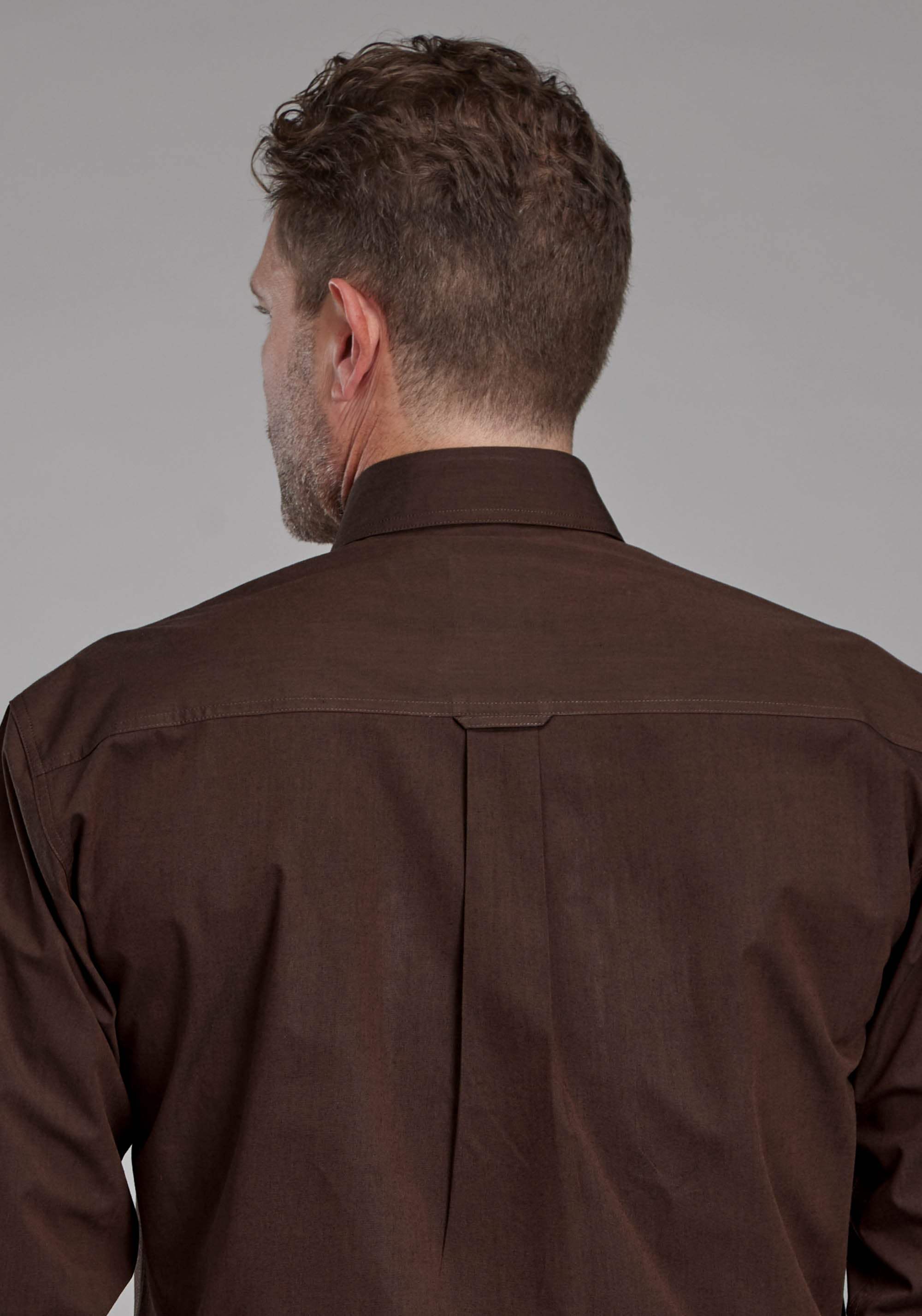 Roper Mens Black Fill Poplin - Polin Brown Long Sleeve Button Western Shirt - Roper - Flyclothing LLC