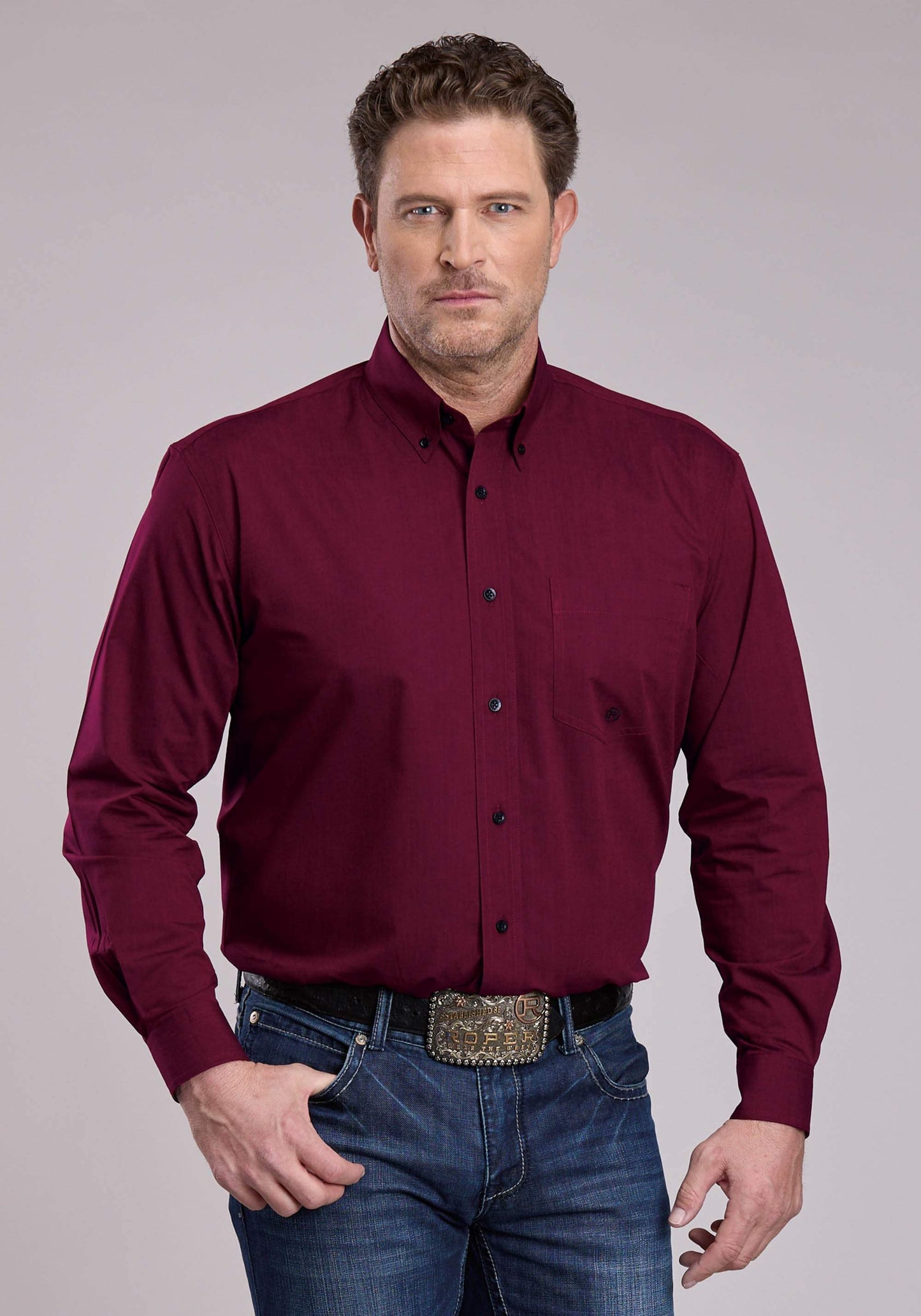 Roper Mens Long Sleeve Button Black Fill - Wine Western Shirt - Roper - Flyclothing LLC
