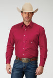 Roper Mens Long Sleeve Button Solid Poplin Stretch Red Western Shirt - Roper