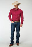 Roper Mens Long Sleeve Button Solid Poplin Stretch Red Western Shirt - Roper