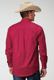Roper Mens Long Sleeve Button Solid Poplin Stretch Red Western Shirt - Roper