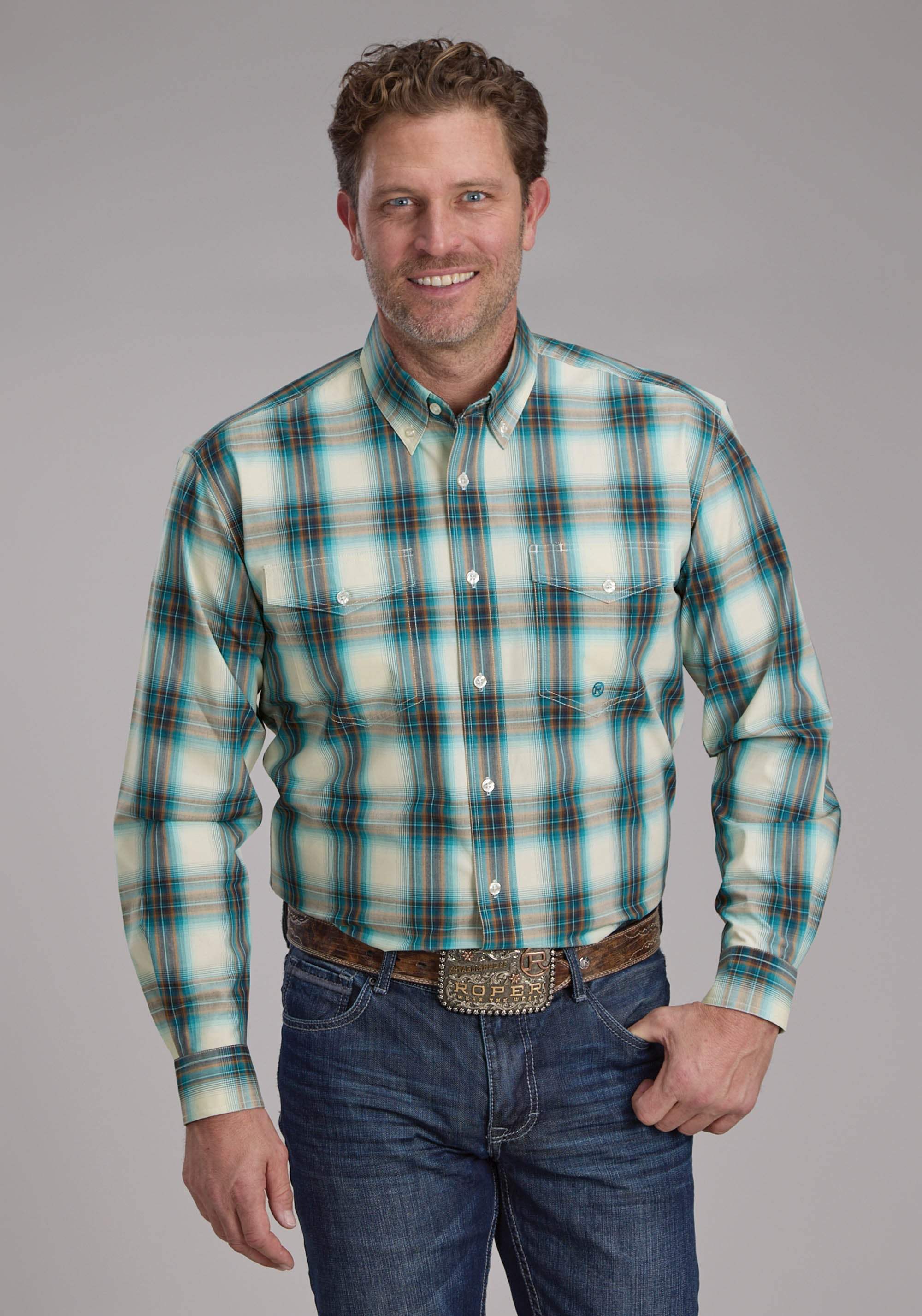 Roper Mens Taos Ombre Plaid Long Sleeve Button Western Shirt - Roper - Flyclothing LLC