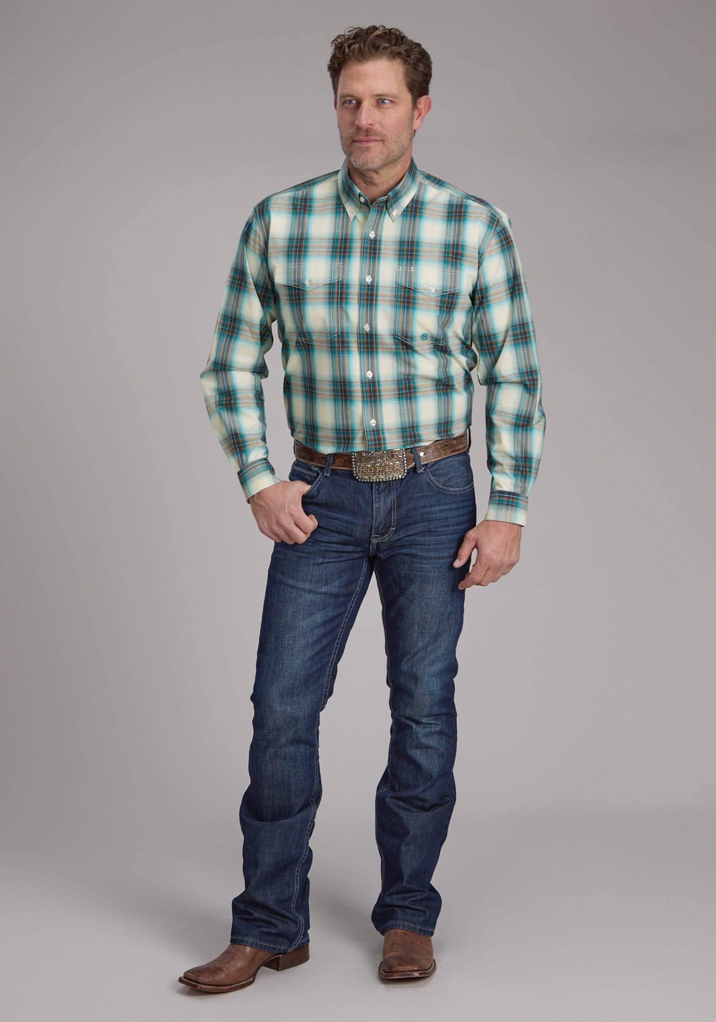 Roper Mens Taos Ombre Plaid Long Sleeve Button Western Shirt - Roper - Flyclothing LLC
