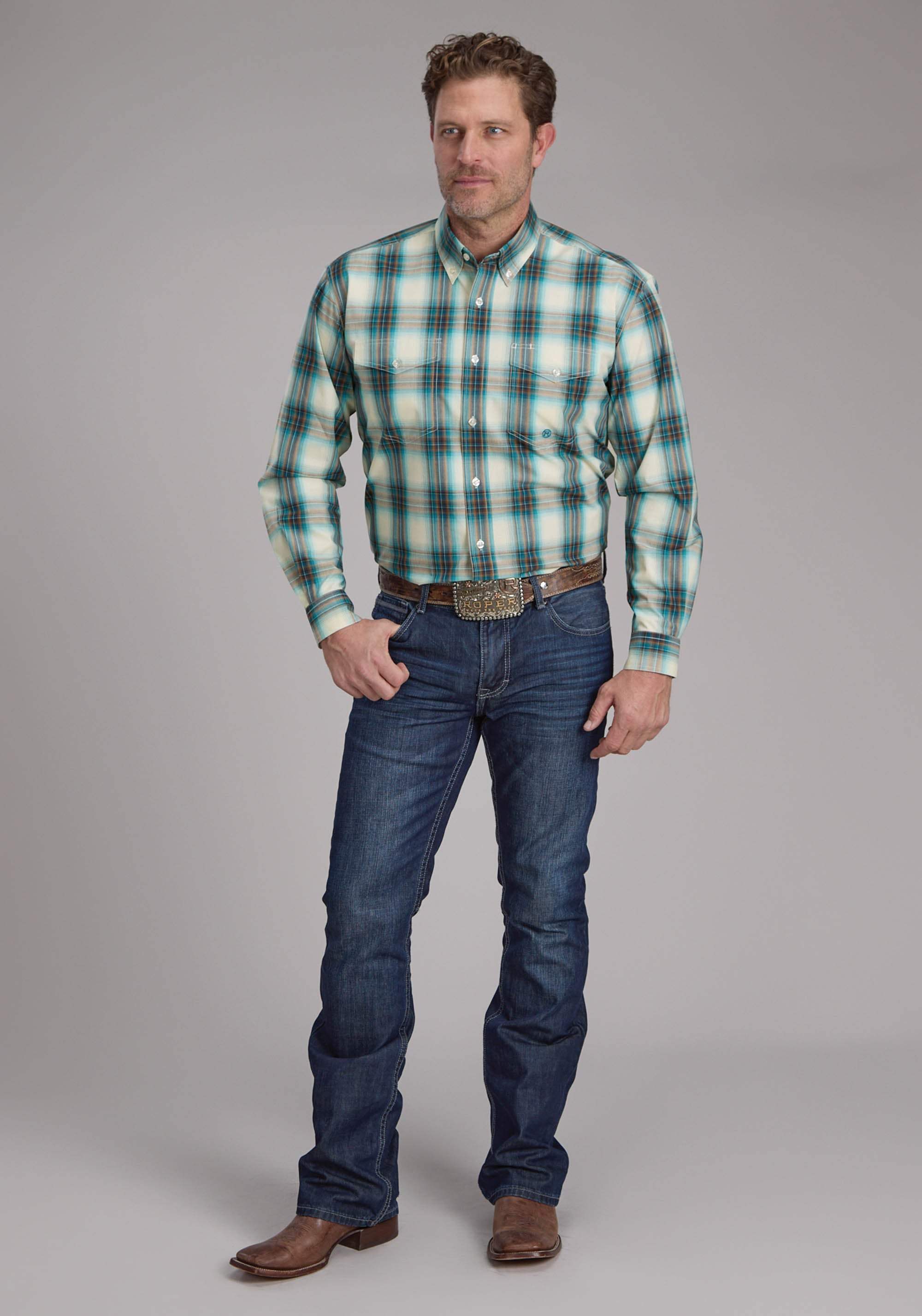 Roper Mens Taos Ombre Plaid Long Sleeve Button Western Shirt - Roper - Flyclothing LLC