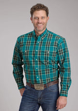 Roper Mens Real Teal Plaid Long Sleeve Button Western Shirt - Roper - Flyclothing LLC