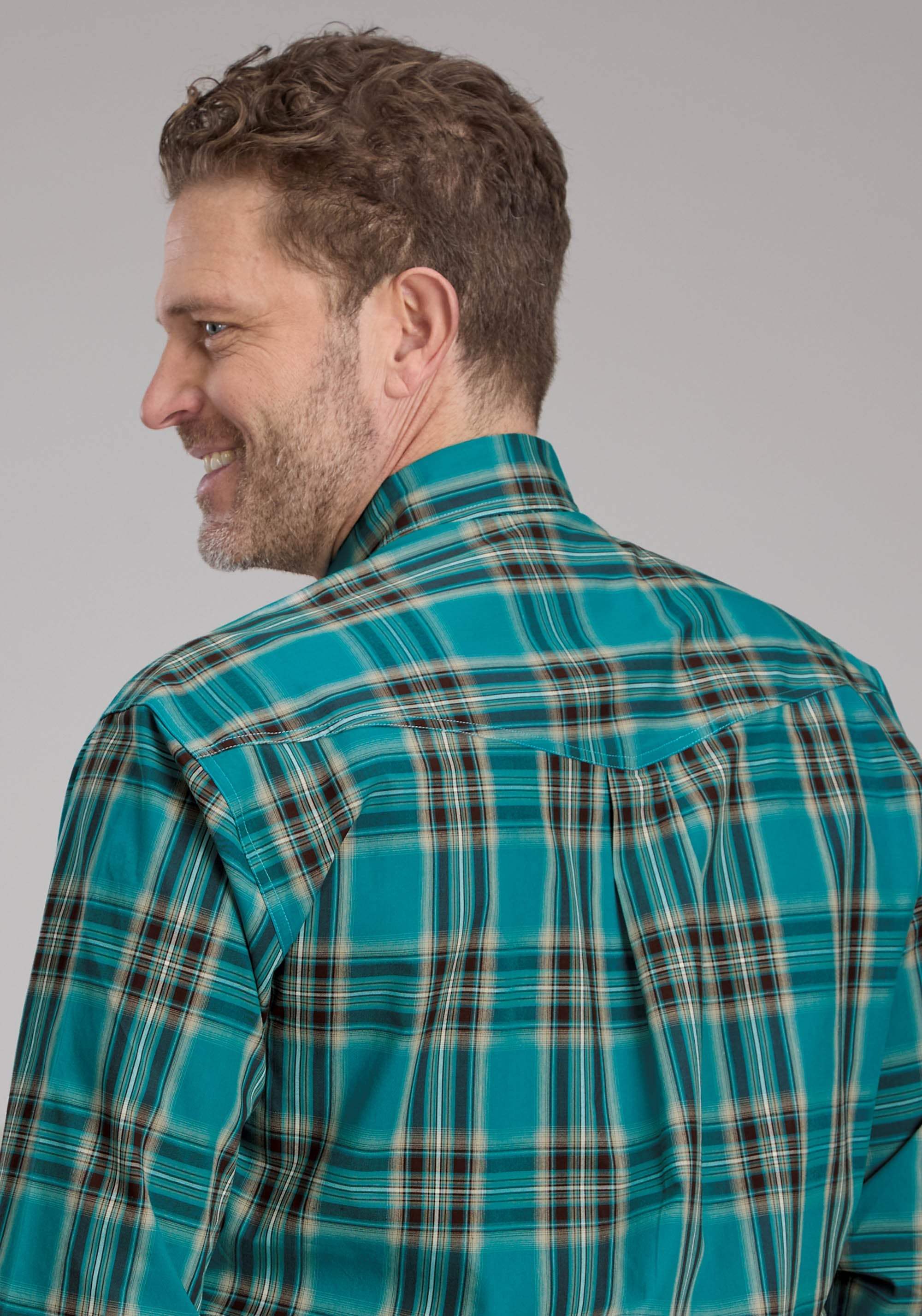 Roper Mens Real Teal Plaid Long Sleeve Button Western Shirt - Roper - Flyclothing LLC
