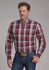 Roper Mens Wine And Smoke Plaid Long Sleeve Button Western Shirt - Roper - Flyclothing LLC