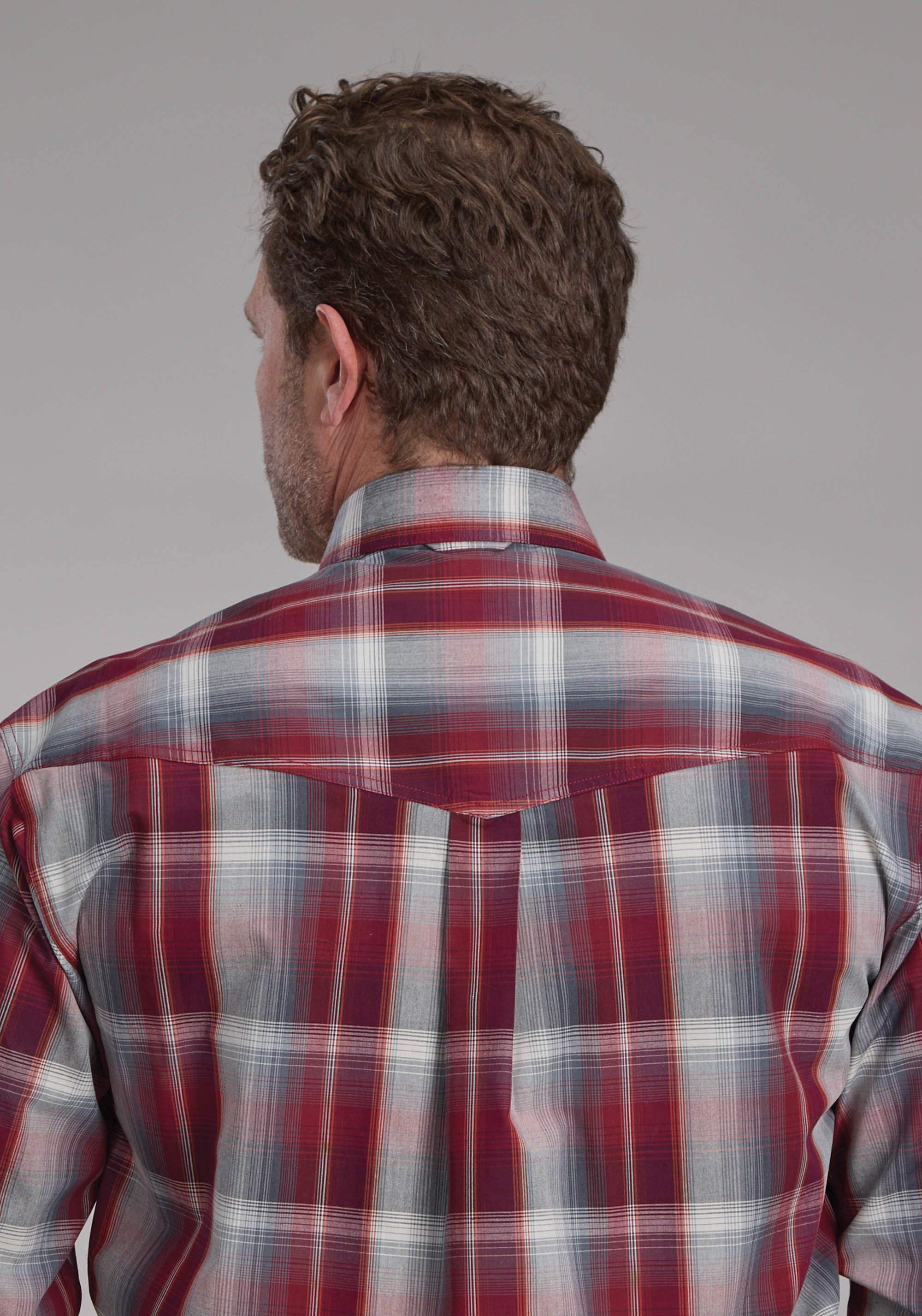 Roper Mens Wine And Smoke Plaid Long Sleeve Button Western Shirt - Roper - Flyclothing LLC
