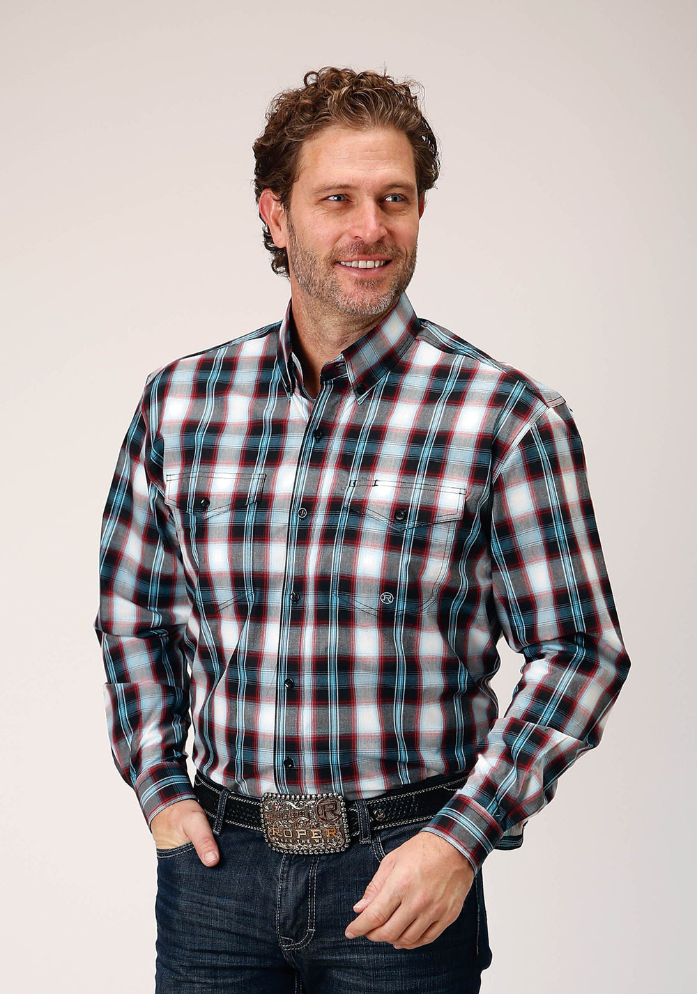 Roper Mens Long Sleeve Button West Plaid Western Shirt - Roper