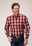 Roper Mens Long Sleeve Button Basic Red Plaid Western Shirt - Roper