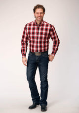 Roper Mens Long Sleeve Button Basic Red Plaid Western Shirt - Roper - Flyclothing LLC