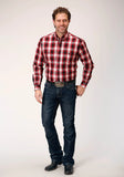 Roper Mens Long Sleeve Button Basic Red Plaid Western Shirt - Roper