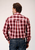 Roper Mens Long Sleeve Button Basic Red Plaid Western Shirt - Roper