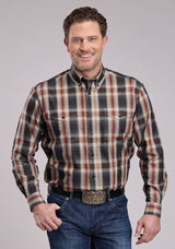 Roper Mens Long Sleeve Button Black Ombre Plaid Western Shirt