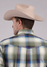 Roper Mens Long Sleeve Button Evergreen Plaid Western Shirt