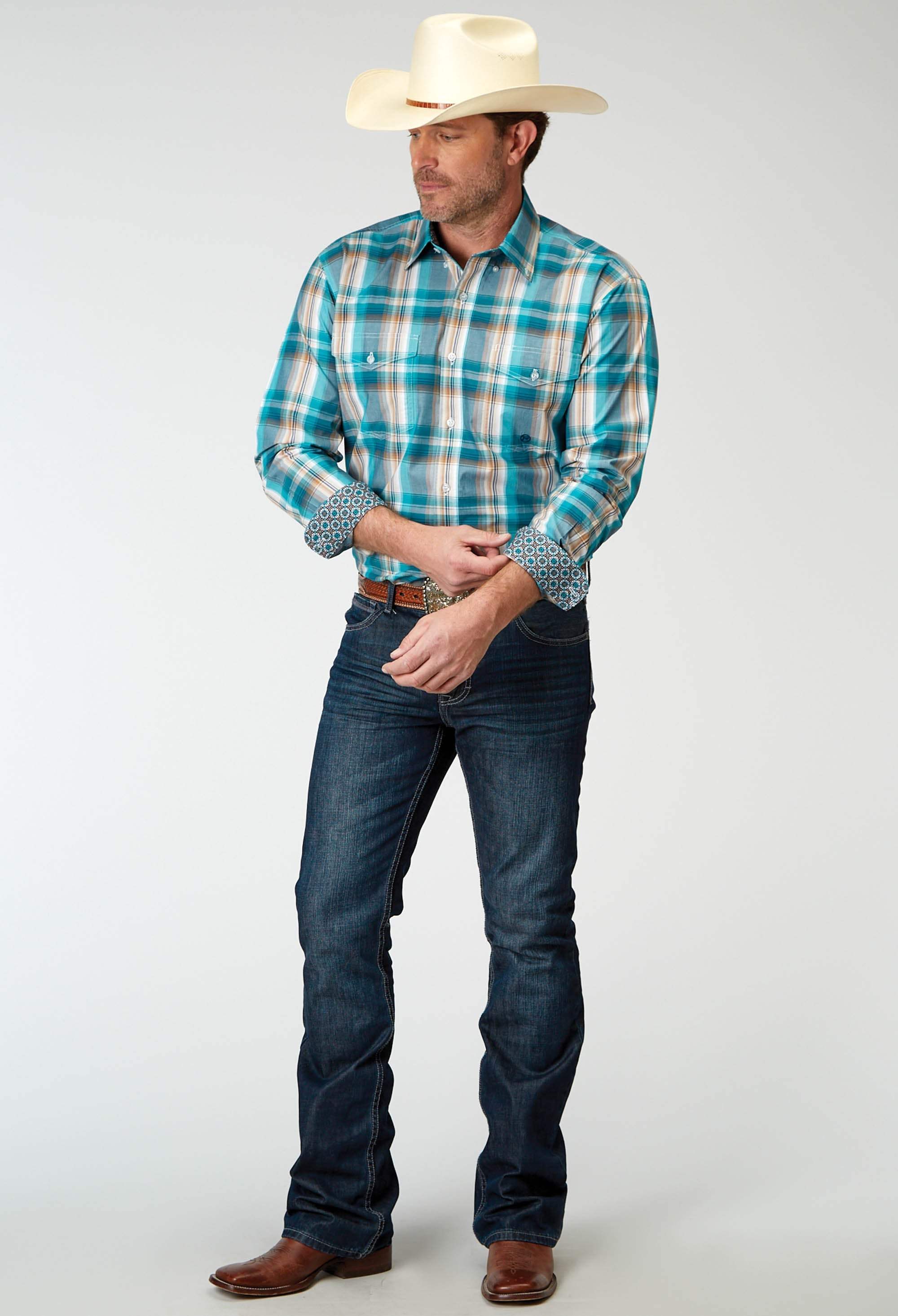 Roper Mens Long Sleeve Button Waters Edge Plaid Western Shirt - Roper - Flyclothing LLC