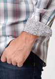Roper Mens Long Sleeve Button Gray Cloud Plaid Western Shirt - Roper