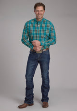Roper Mens Real Teal Plaid Long Sleeve Button Western Shirt