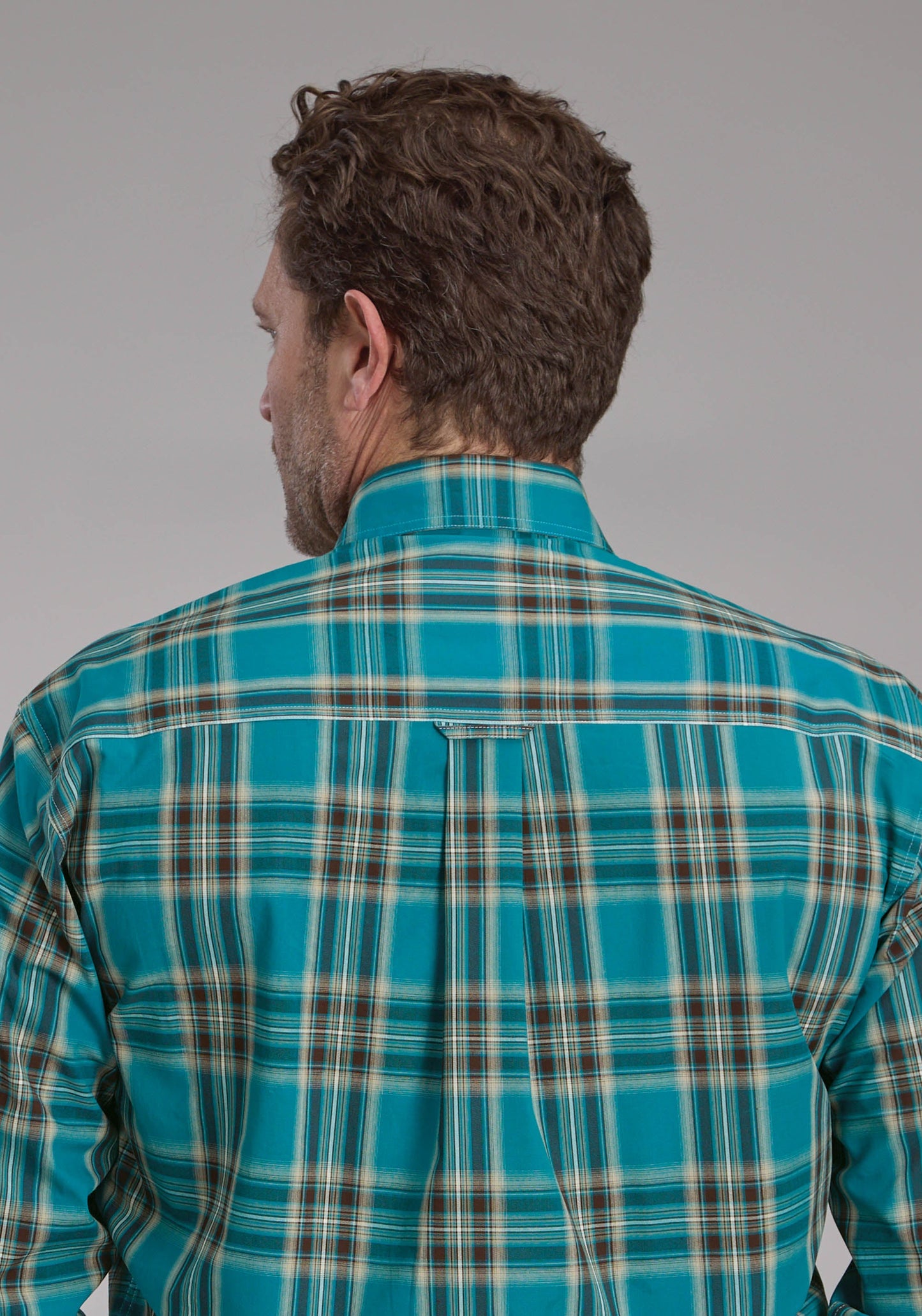 Roper Mens Real Teal Plaid Long Sleeve Button Western Shirt