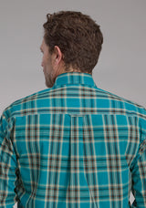 Roper Mens Real Teal Plaid Long Sleeve Button Western Shirt